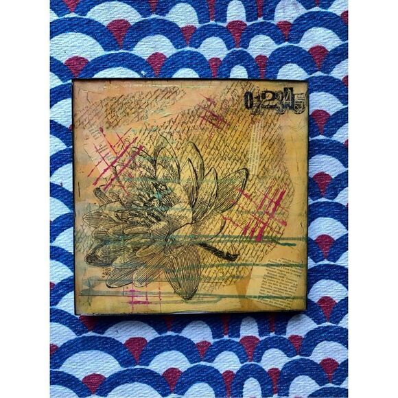 Original Mixed Media Art Flower French Quotes enameled Collage, Signed - Picture 9 of 11